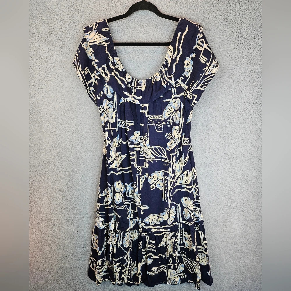 Hilo Hattie Womens Navy White Tropical Hawaiian Pull Over Dress Sz M Vacation - Picture 8 of 11